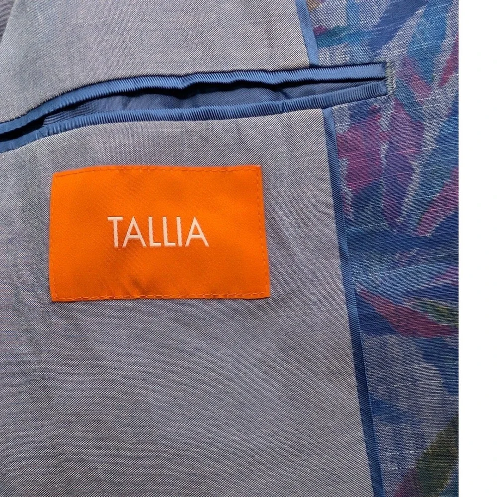 Tallia Blazer Blue Purple Palm Leaf Print Slim Fit Cotton Blend - 36S
